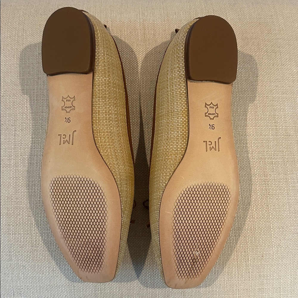 J. McLaughlin Tan Woven Ballet Flats with Brown Trim and Bow 9.5 - Picture 5 of 6
